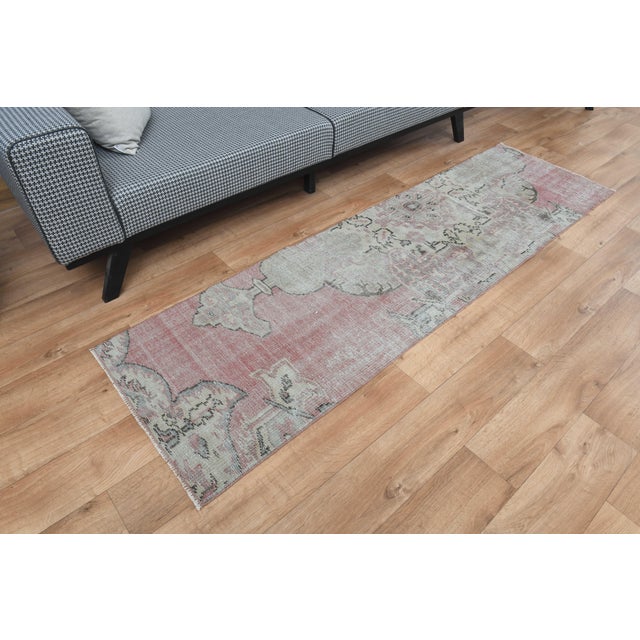 Pink 1970s Vintage Handmade Wool Cotton Pink Runner Rug For Sale - Image 8 of 11