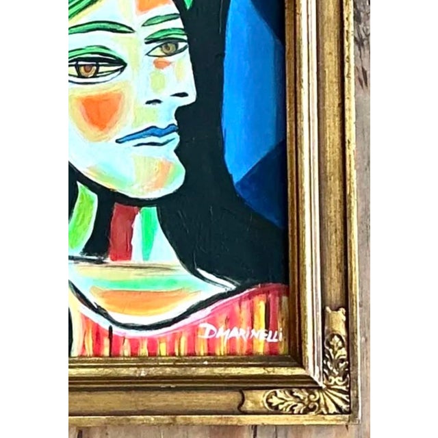 Wood Vintage Cubist Figurative Oil on Board After Picasso For Sale - Image 7 of 12