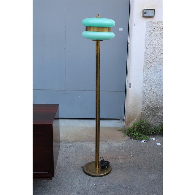 1970s Floor Lamp in Brass and Green Glass from F. Fabbian, 1970s For Sale - Image 5 of 12
