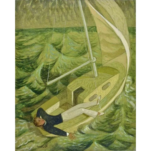 Alberto Gallerati, Being Rocked by the Waves of the Sea, Oil on Canvas, 1970s For Sale - Image 8 of 8