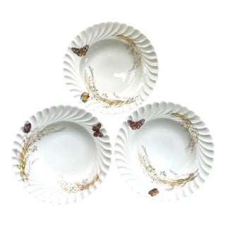 Limoges Haviland Meadow Visitor Butterfly Porcelain Bowls, Late 19th Century For Sale