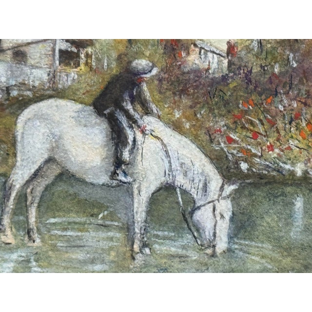 1920s Framed 1920s w.c. Vincent Watercolor Painting Rider on White Horse Country River Scene For Sale - Image 5 of 7