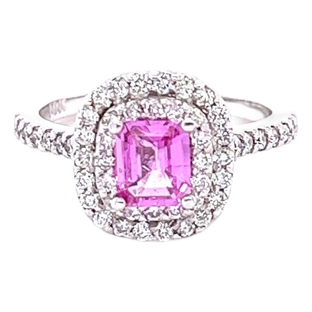 Gia Certified 1.28 Pink Sapphire Diamond White Gold Engagement Ring, Size 6 For Sale