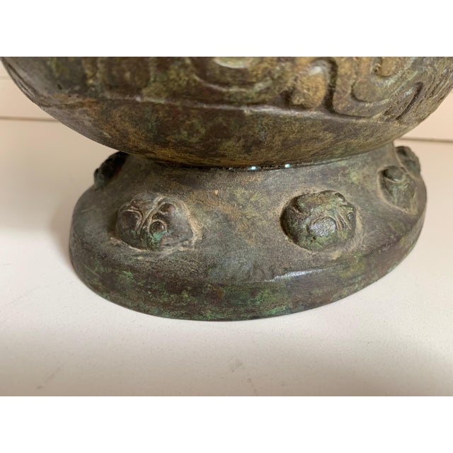 Chinese Archaistic Bronze Vase, Circa 1900 Shang Dynasty Style Gu Vessel For Sale - Image 13 of 18