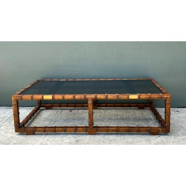 Late 20th Century Vintage Carved Faux Bamboo and Glass Coffee Table For Sale - Image 5 of 12