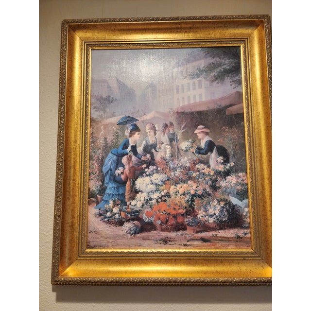 A beautiful, highly decorative vintage framed print titled "Parisienne Market". The artwork is a reproduction of a beloved...