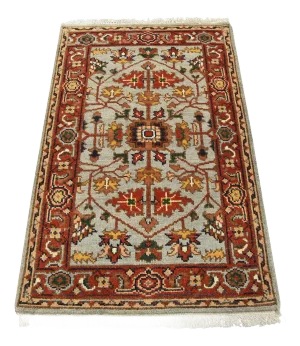 Heriz Rug 3′ X 4’11” Gray Wool Traditional Hand-Knotted Oriental Carpet