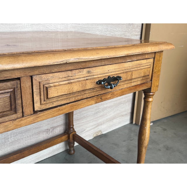Pair of Early 20th Spanish Mobila Country Farm Desk With Two Drawers For Sale - Image 6 of 9