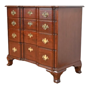Kindel Furniture Georgian Carved Mahogany Block Front Chest of Drawers, Newly Refinished