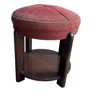 Art Deco Upholstered Stool with Lower Shelf, France, 1930 For Sale