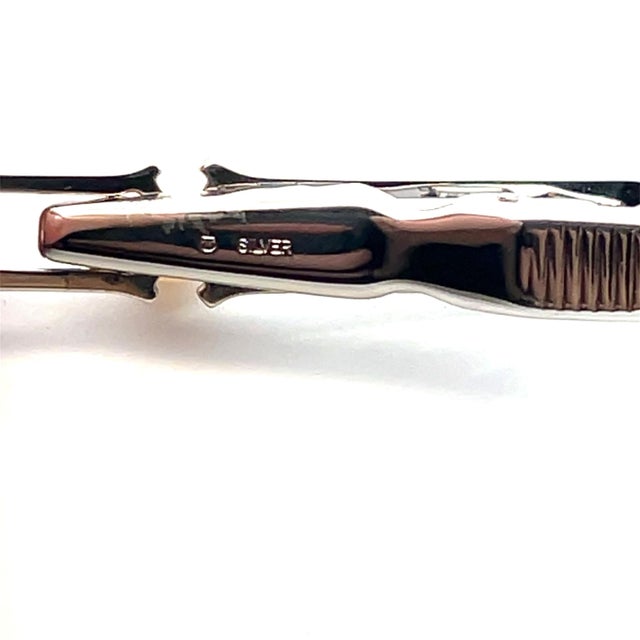 Japanese 1990s Mikimoto Estate Akoya Pearl Mens Tie Clip 7 mm Silver For Sale - Image 3 of 9