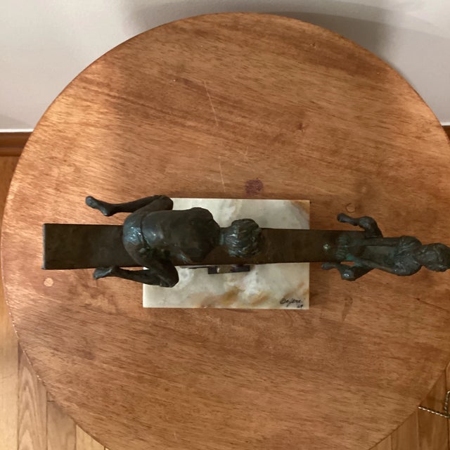 Playful Signed Bronze Seesaw Sculpture by Curtis Jere Circa 1969 For Sale In Chicago - Image 6 of 12