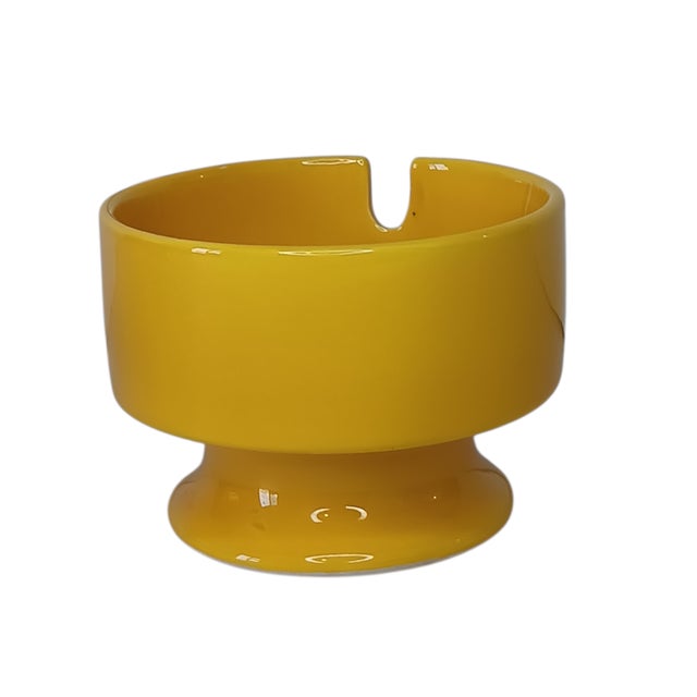 Mid-Century Modern Vintage Retro Personal Ashtray Ceramic Bright Yellow by Fitz and Floyd Deep Bowl - MCM For Sale - Image 3 of 9