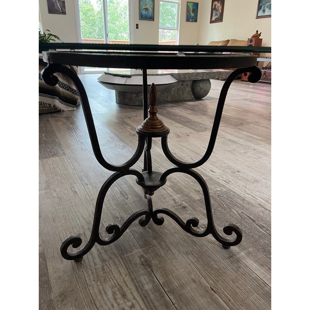 Vintage French Style Wrought Iron Accent Table With Round Glass Top For Sale - Image 9 of 10