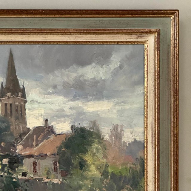 Champagne Framed Oil Painting on Canvas by Jose Salvaggio (1953-) 'Village on the Saulx River, Meuse' For Sale - Image 8 of 16