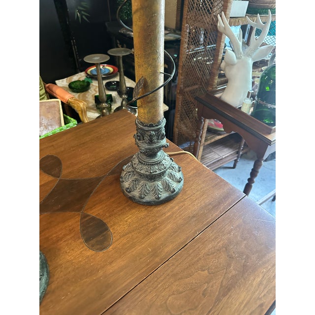 1970s Vintage Metal Work Table Lamps With Leaf Accents - a Pair For Sale - Image 5 of 8
