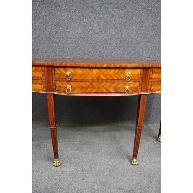 Maitland-Smith Mahogany Inlaid Console Table With Six Drawers and Brass Paw Feet For Sale In Philadelphia - Image 6 of 15