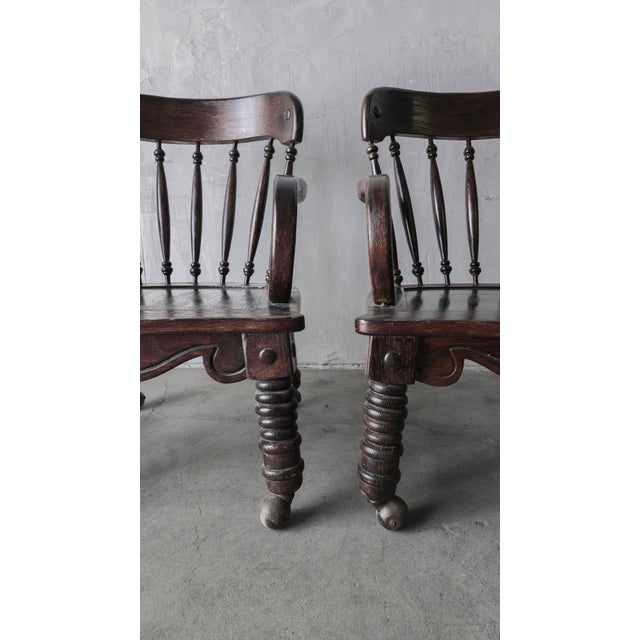 Pair of Antique English Jacobean Windsor Lounge Chairs For Sale - Image 10 of 12