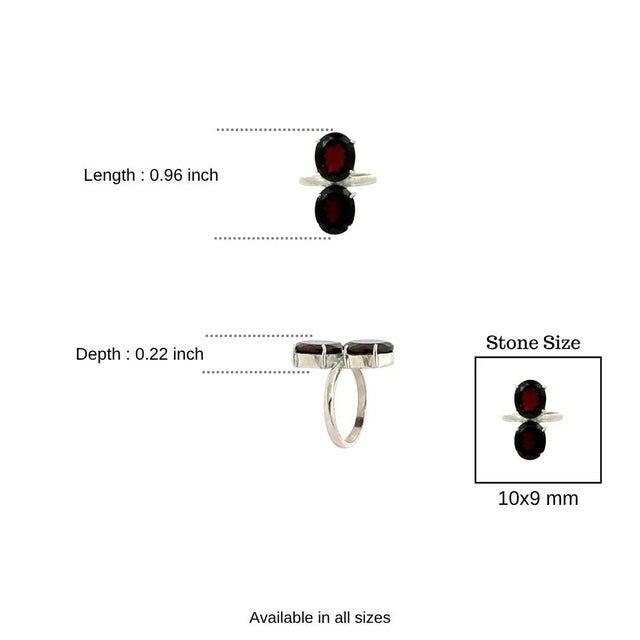 Red Retro Style Bold Two-Stone 8.47 Carat Garnet Ring in Sterling Silver - Size 7.5 For Sale - Image 8 of 11