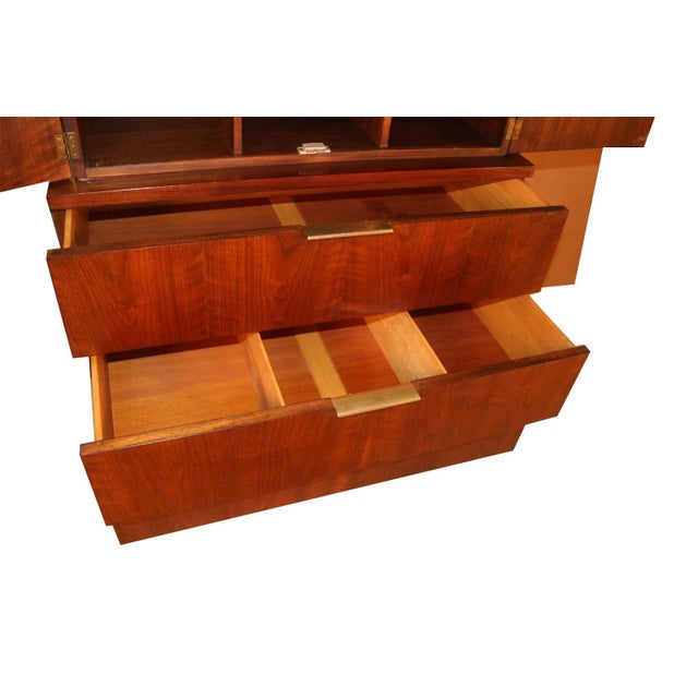 Johnson Furniture Co. John Stuart Mid Century Highboy Walnut Dresser For Sale - Image 4 of 13