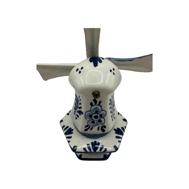 Mid 20th Century Vintage Ceramic Delft Blue and White Windmill Figurines - A Pair For Sale - Image 5 of 12
