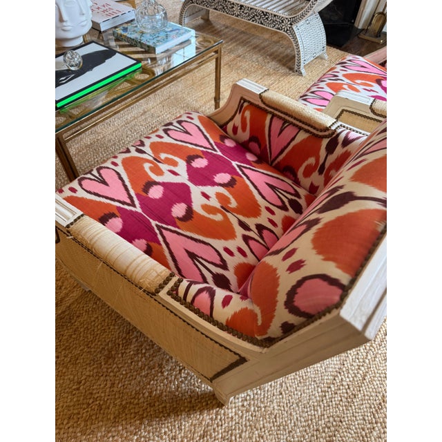 2010s Pair of Bergere Chairs Upholstered in Vintage Madeline Weinrib Silk For Sale - Image 5 of 8