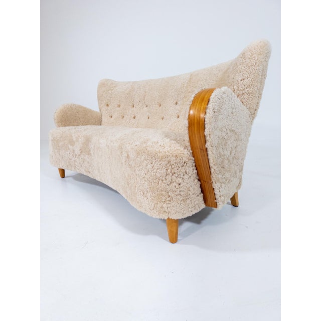1930s Swedish Modern Sheepskin Sofa, 1940s For Sale - Image 5 of 17