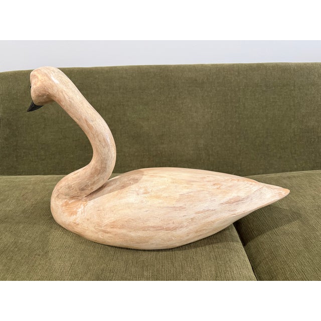 1980s Vintage Painted Wood Swan Decoy For Sale - Image 5 of 5