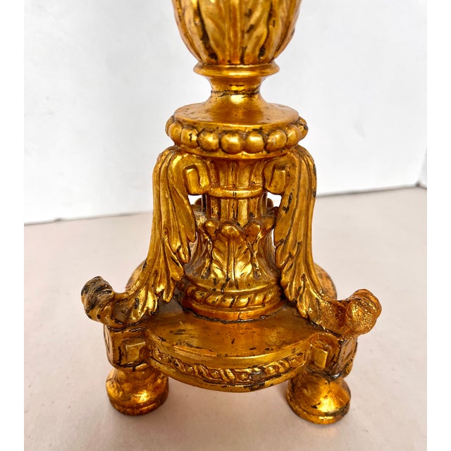 Antique Early 1900s Gilded Wood Ornate Candle Holders - A Pair For Sale - Image 14 of 15
