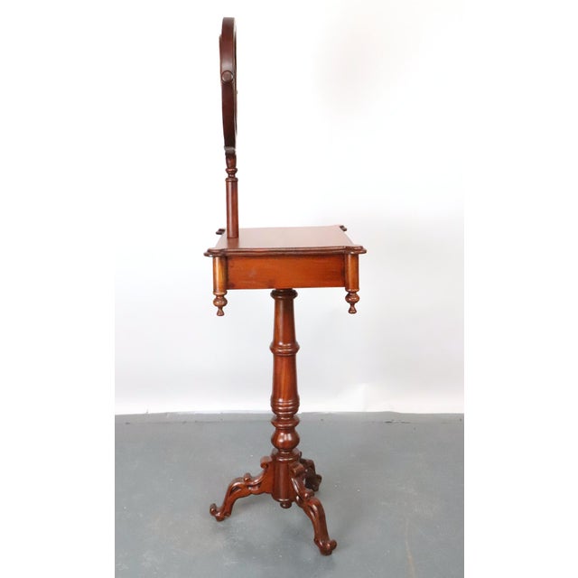 Brown Early 20th Century Wooden Shaving Stand With Tilting Beveled Mirror For Sale - Image 8 of 10