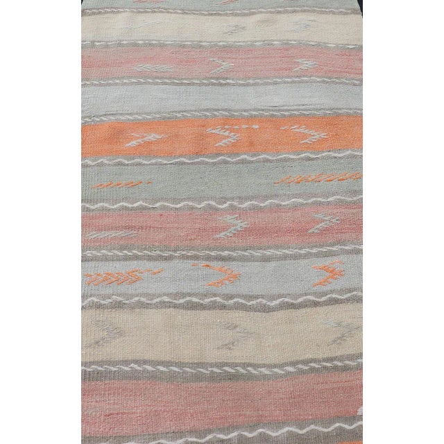 Mid 20th Century Mid 20th Century Geometric Stripe Vintage Turkish Kilim Flat-Weave Runner in Multi Color For Sale - Image 5 of 11