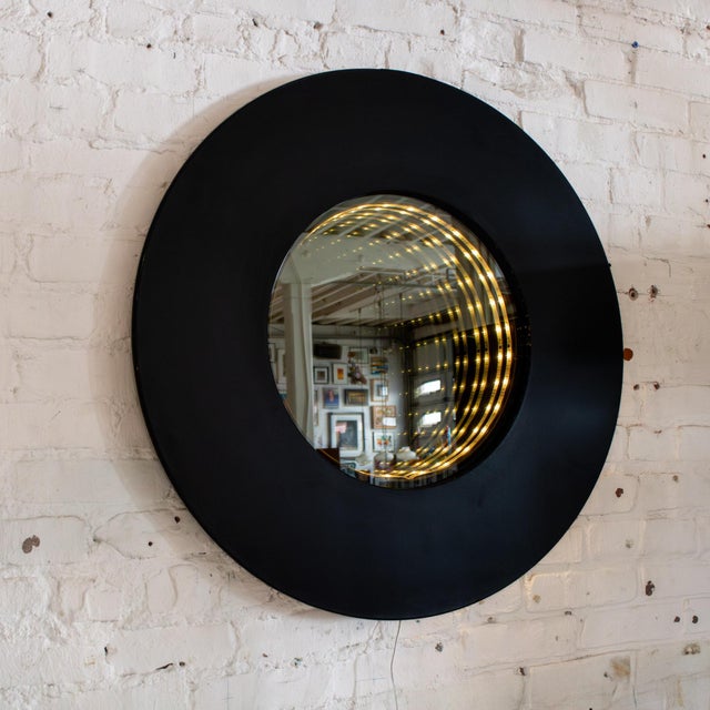 Postmodern Late 20th Century Modern to Postmodern Infinity Vortex Wall Mirror Round Black Laminate Frame For Sale - Image 3 of 18