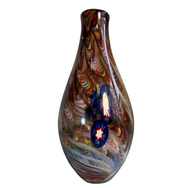 Art Glass Vase Pulled Swirled Feather Millefiori Murine For Sale - Image 10 of 14