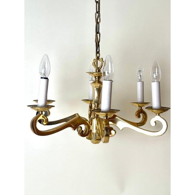 Hollywood Regency Brass 6-Arm Chandelier by Leclaire & Schäfer, 1970s For Sale - Image 13 of 16