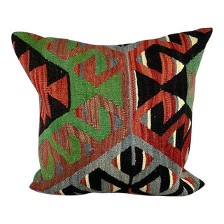 20 x 20 Kilim Pillow Turkish Cushion Natural Green Black Pillow Cushion Cover For Sale