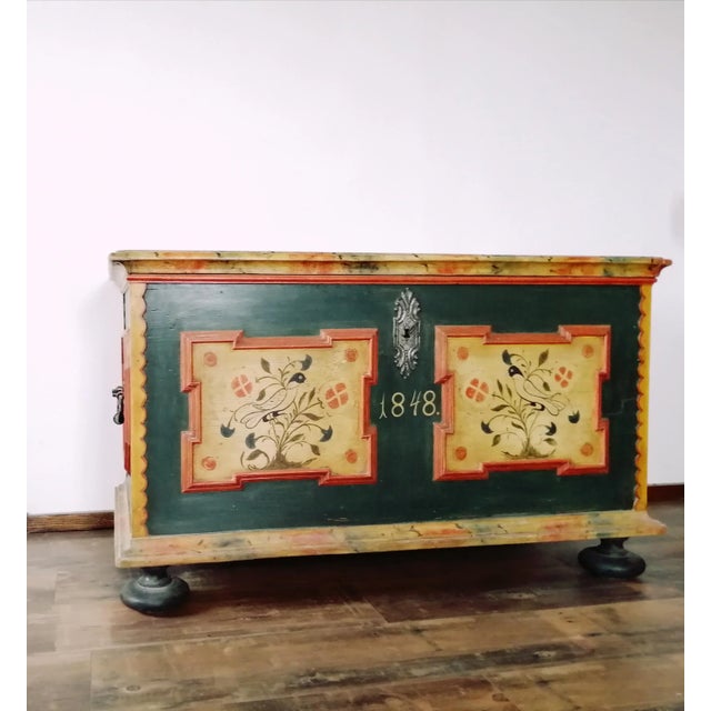 Wood Rustic Farmhouse Folk Art Painted Bridal Wardrobe,1848 For Sale - Image 7 of 14