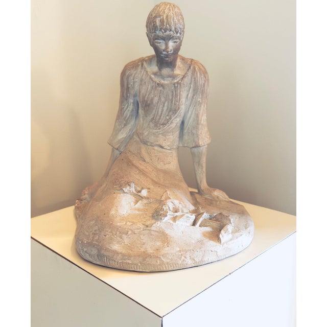 Stone Vintage 1979 Austin Productions "Pensive Girl" Sculpture by David Fisher For Sale - Image 7 of 9