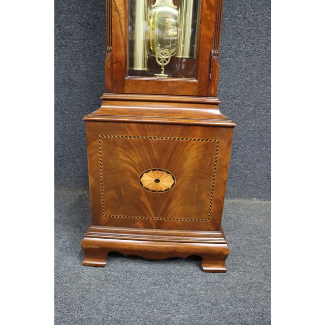 Howard Miller “Taylor” Mahogany Grandfather Clock With Brass Dial & Triple Weights For Sale - Image 11 of 14