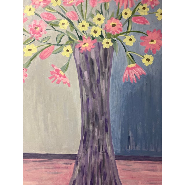 2024, Modern Floral Acrylic Painting On Stretched Canvas, Wonderful Colors, Blues, Pinks, Yellows, Extra Large Size, Ready...