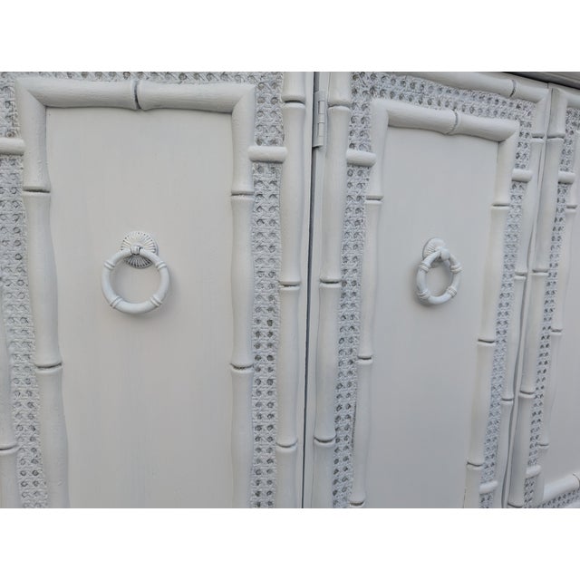 Vintage Coastal Faux Bamboo Credenza With Driftwood Style Top For Sale - Image 16 of 17