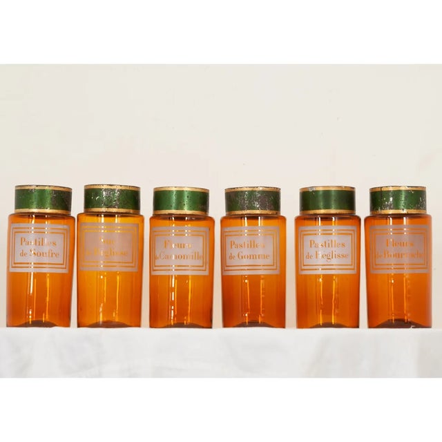 Early 20th Century French Amber Glass Apothecary Storage Jars - Set of 6 For Sale - Image 5 of 13