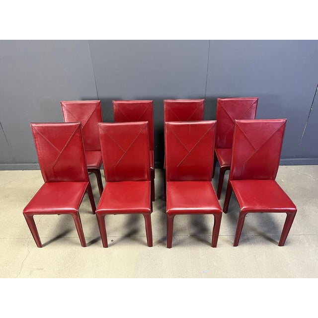 Red Leather Dining Chairs from Roche Bobois, France, 1980s, Set of 8 For Sale - Image 9 of 15