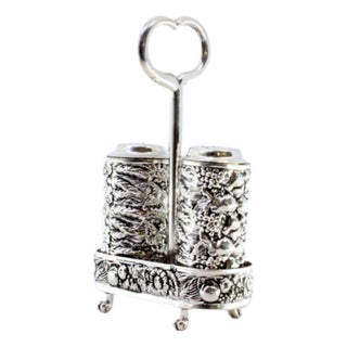 Silver Salt and Pepper Shakers with Embossed Floral Motifs For Sale