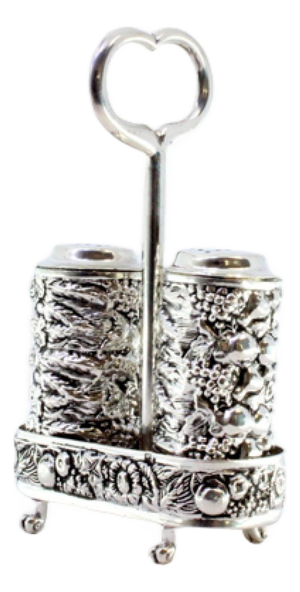 Silver Salt and Pepper Shakers with Embossed Floral Motifs