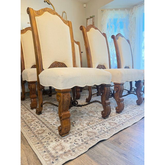 Brown Set of 6 European Barley Twist Carved Upholstered Dining Chairs, Late 20th Century For Sale - Image 8 of 12