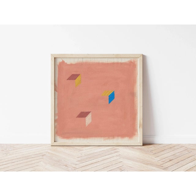 Abstract Rose Blush Pink Abstract Geometric 'Birds Wing' Art Print, 20 X 20 Print in Wood Frame For Sale - Image 3 of 3