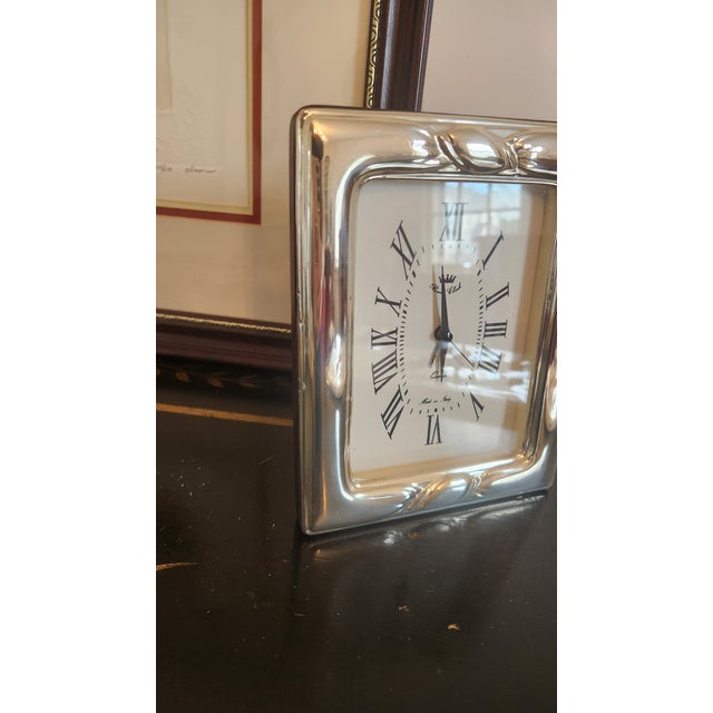 1980s 1980s Italian Real Clock 925 Sterling Silver-Clad Desk Clock With Mahogany-Tone Wood Case For Sale - Image 5 of 18