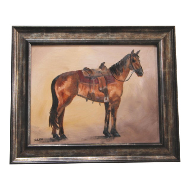 Horse American Western Saddle Americana Impressionism Realism Sienna Brown Beige Black Original Oil Painting by Cleo Plowden For Sale