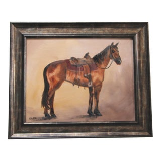 Horse American Western Saddle Americana Impressionism Realism Sienna Brown Beige Black Original Oil Painting Cleo Plowden For Sale