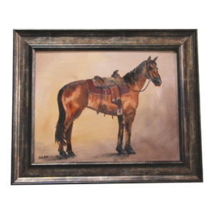 Horse American Western Saddle Americana Impressionism Realism Sienna Brown Beige Black Original Oil Painting Cleo Plowden